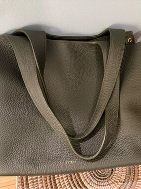 Cuyana Olive Green Pebbled Leather Tote
